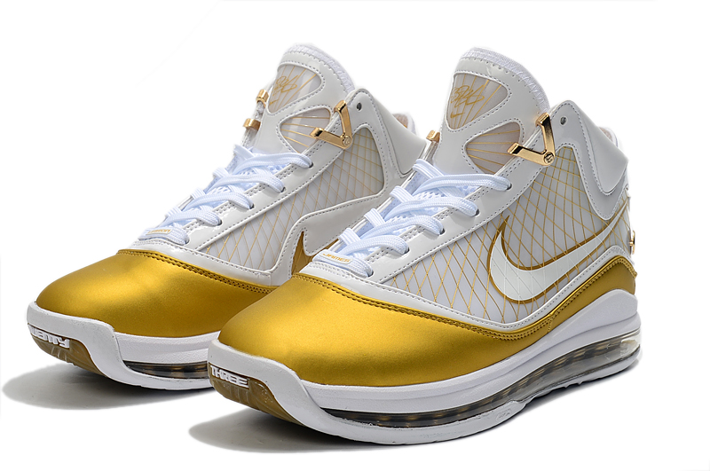 2020 Nike LeBron 7 Retro White Gold Basketball Shoes - Click Image to Close